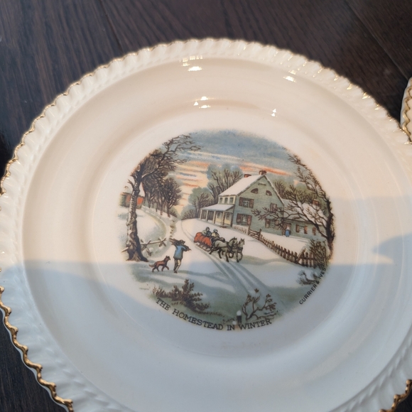 Harkerware Elegant Cream Dinnerware Set with Scenic Design 1 Large Plate 6 Side - Picture 10 of 11